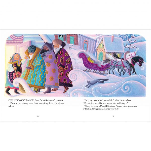 Illustration from Babushka by Dawn Casey ‘ Babushka welcomes the three wise men’