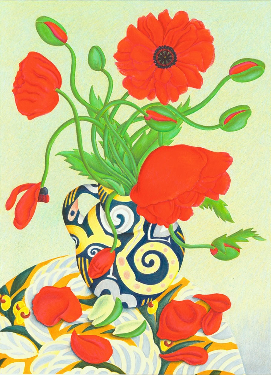 Hand Drawn Illustration Library. Illustration 8 ‘Poppies in a Jug’ (Pixel dimensions available w2086 x h2878)
