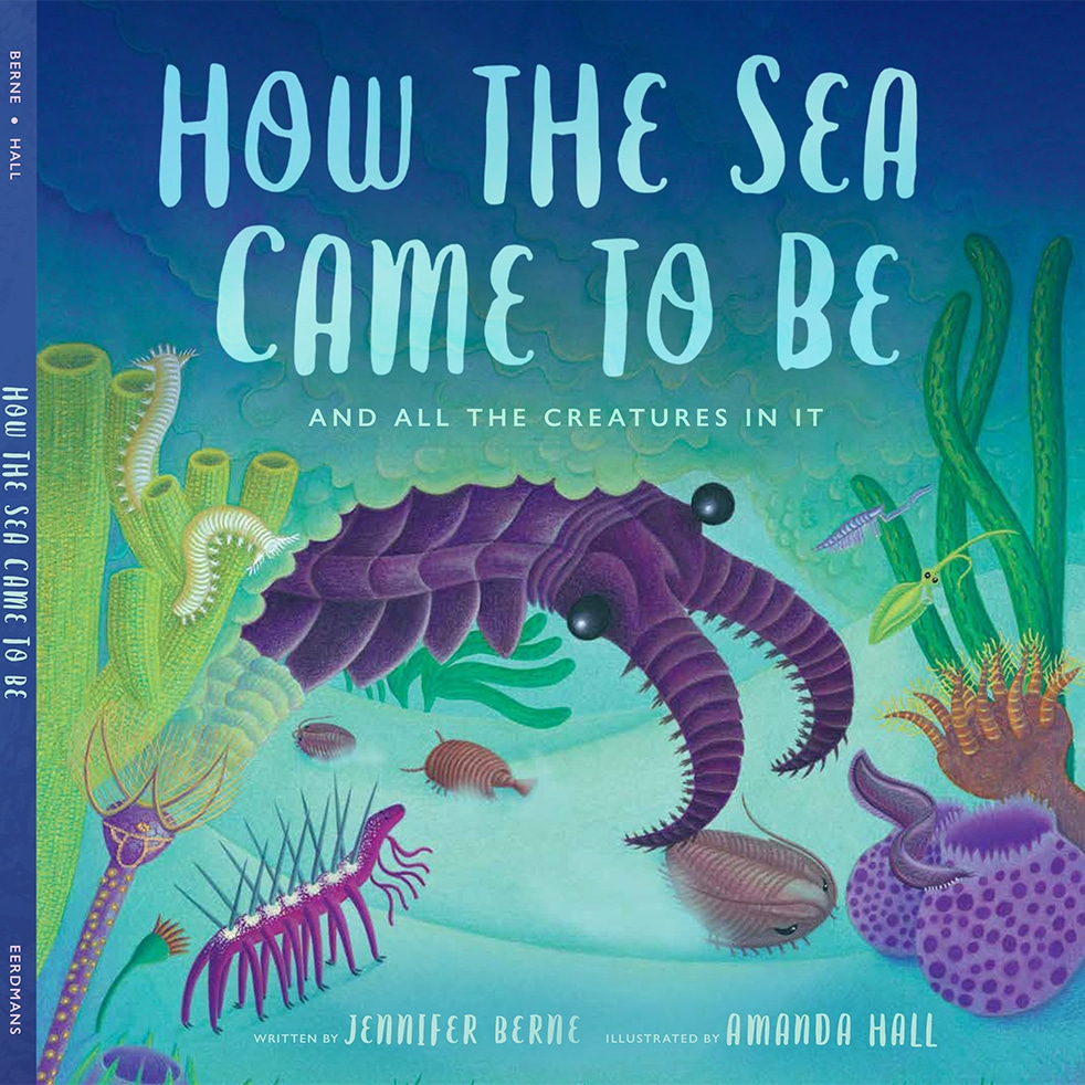Children’s book cover about life in the ocean. Cambrian sea creatures