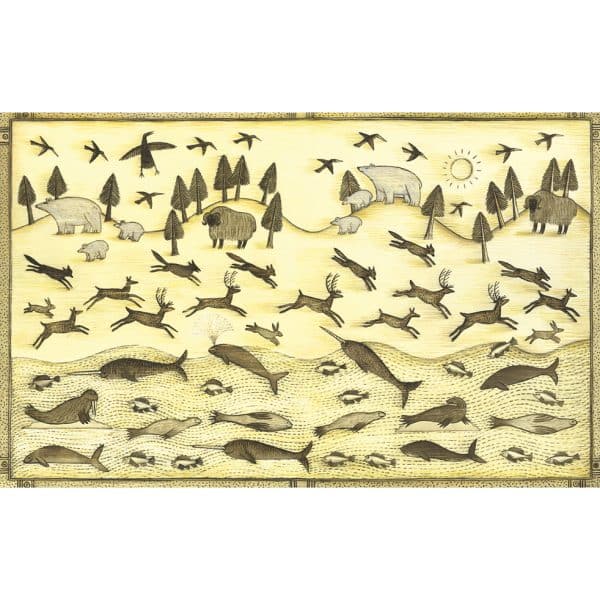 Song of the Raven. Endpaper illustration showing arctic animals.
