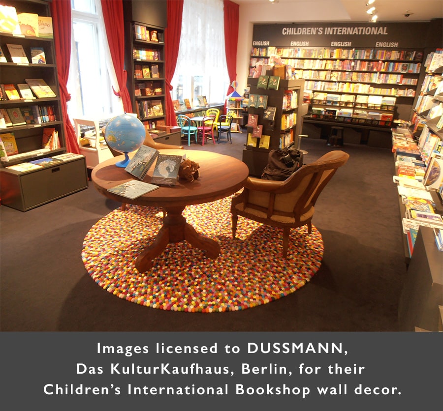 DUSSMANN 3 <br />
DUSSMANN, KulturKaufhaus, Berlin Children’s International Bookshop wall décor 3. Licensed by Amanda Hall