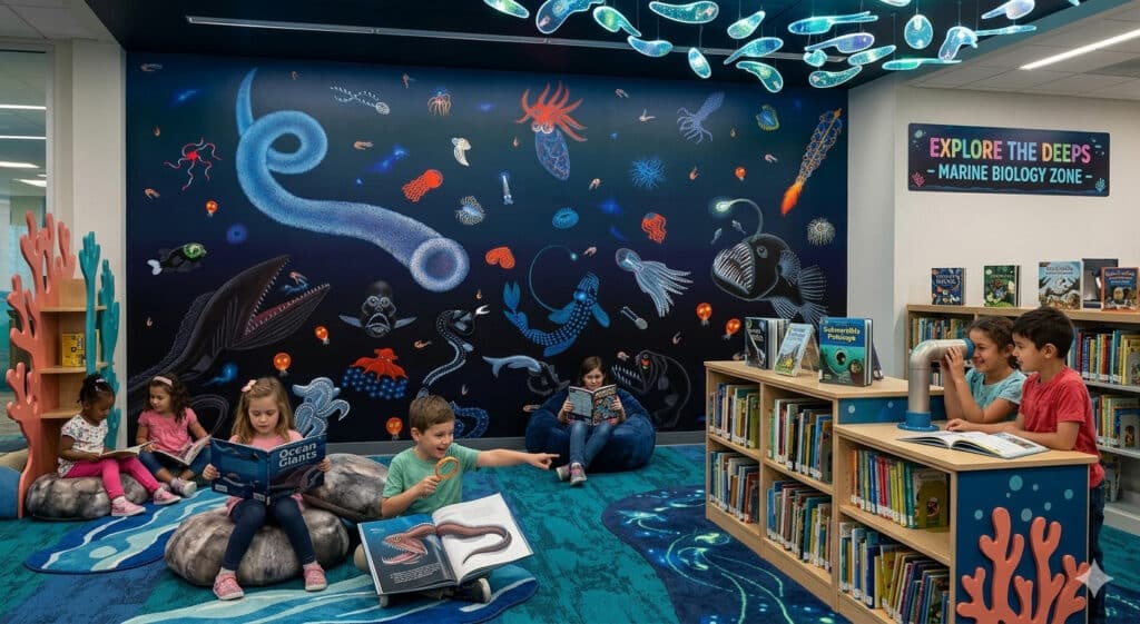 Sea Monster Illustration – Library Wall Mural
